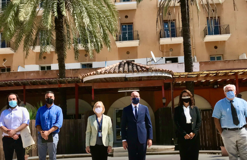 Charles Michel meets with Mete Hatay and others at Ledra Palace in Nicosia.